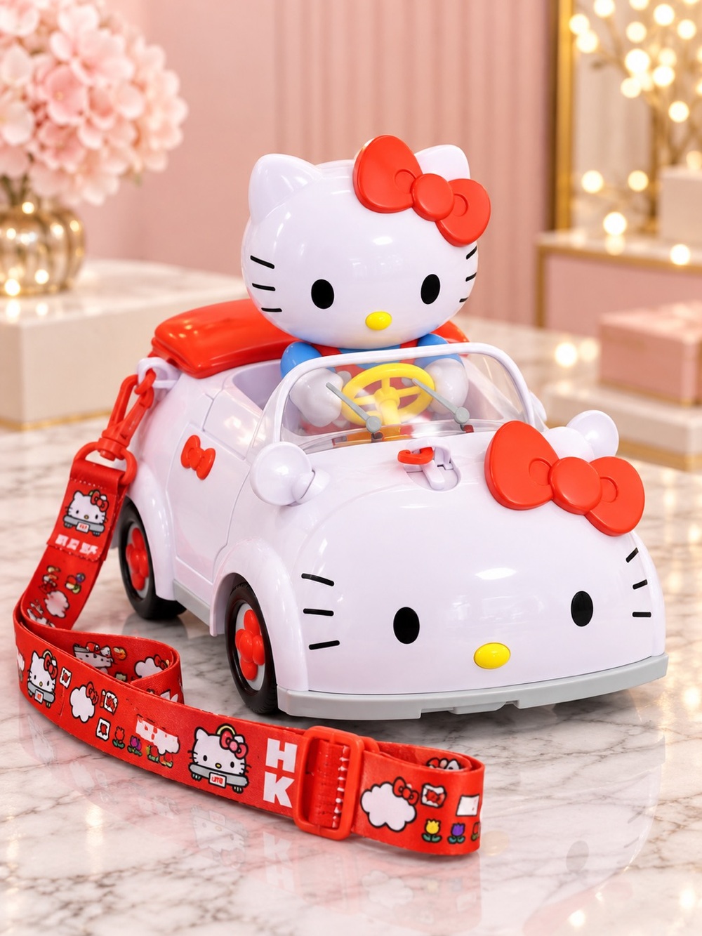 Hello Kitty White & Red Pull-Along Ride-On Car with Strap